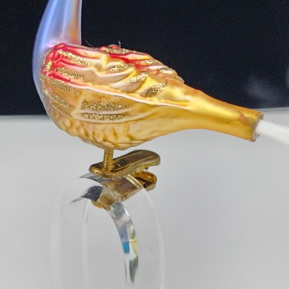 Vintage German Glass Swan Ornament Clip On Gold & Iridescent Germany Christmas - Picture 4 of 9